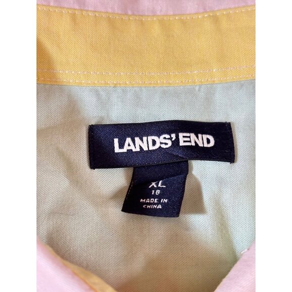 Lands End Colorblock Button-Down Shirt Cotton Spandex Blend Multicolor 90's - XL - Picture 3 of 7